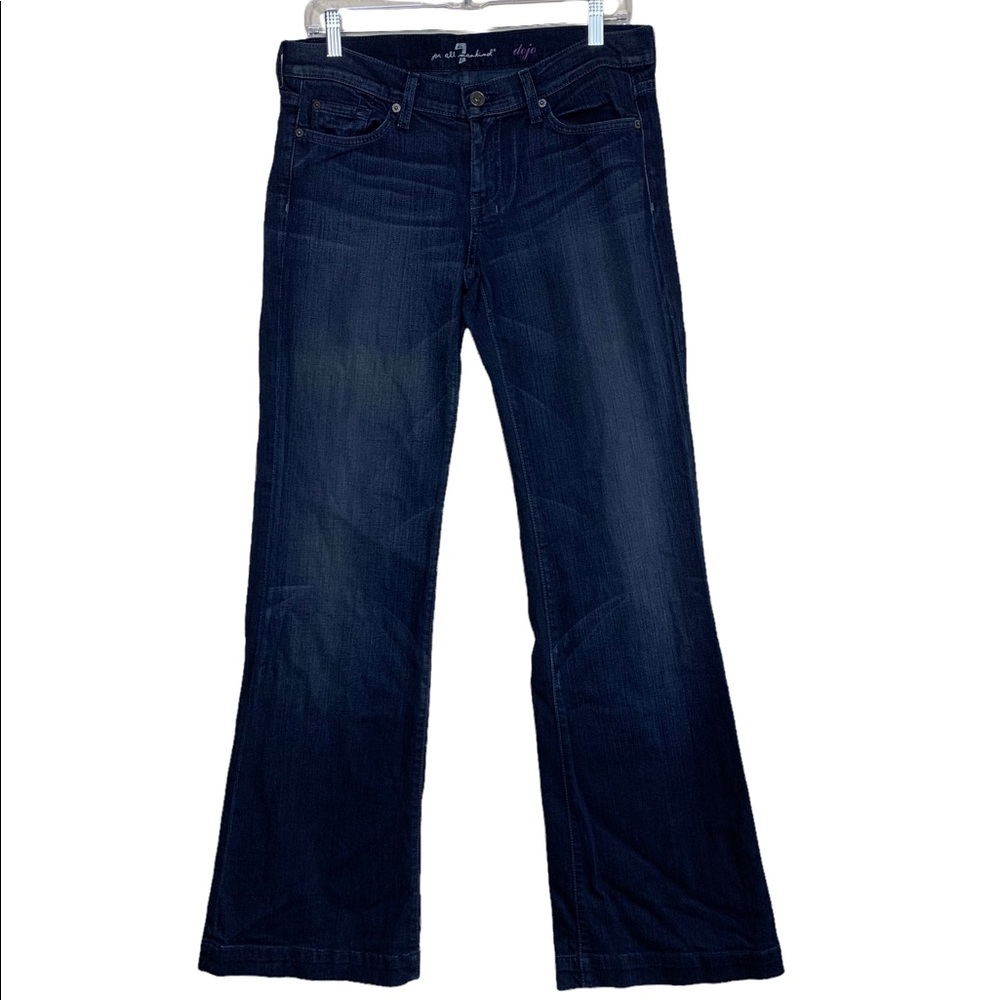 7 For All Mankind Dojo Wide Leg Flare Dark Wash Slim Illusion Tailorless Jeans